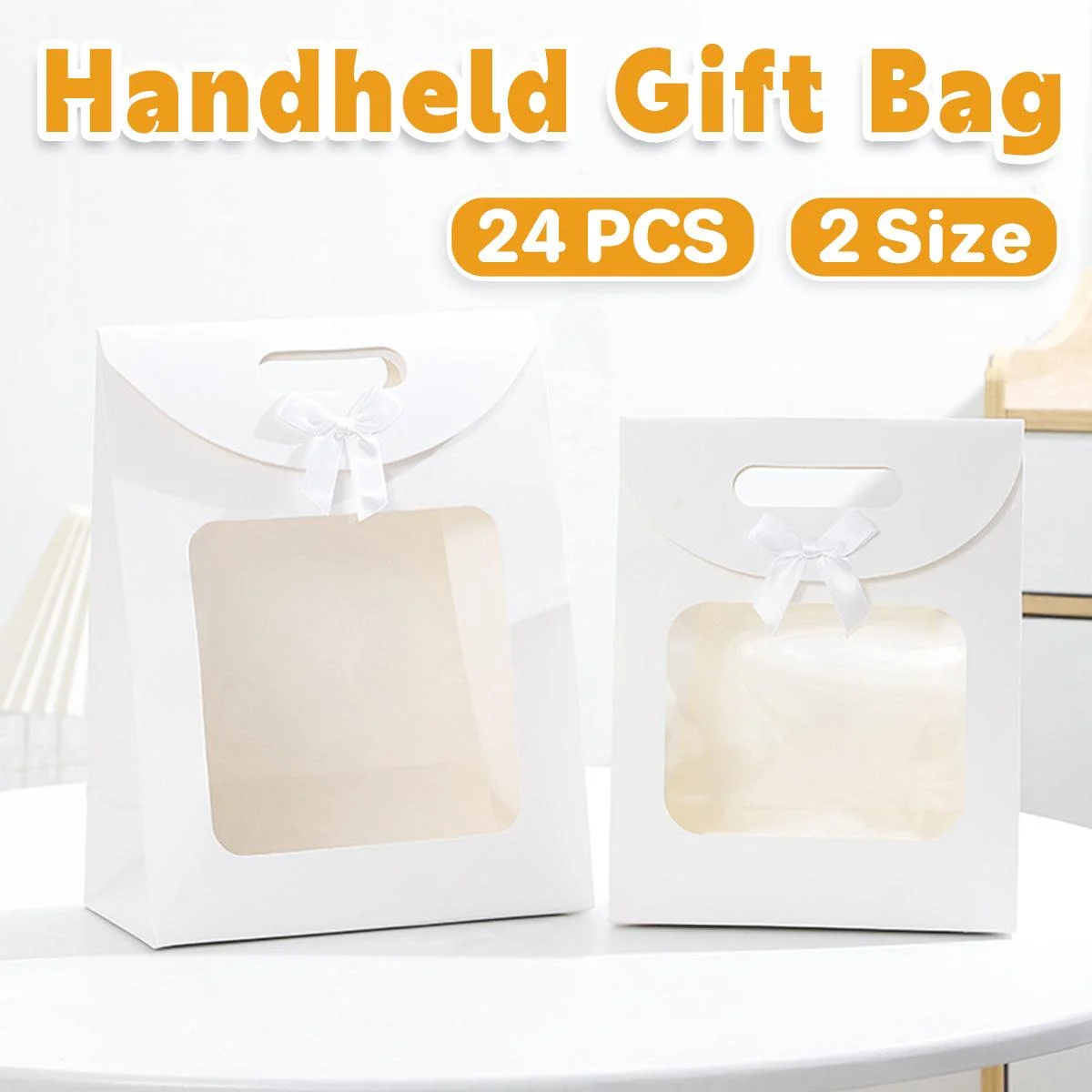 24PCS Bow Flap Tote Bag Reusable Shopping Carry Bag Gift Party Packaging Bag - 16x12x6cm