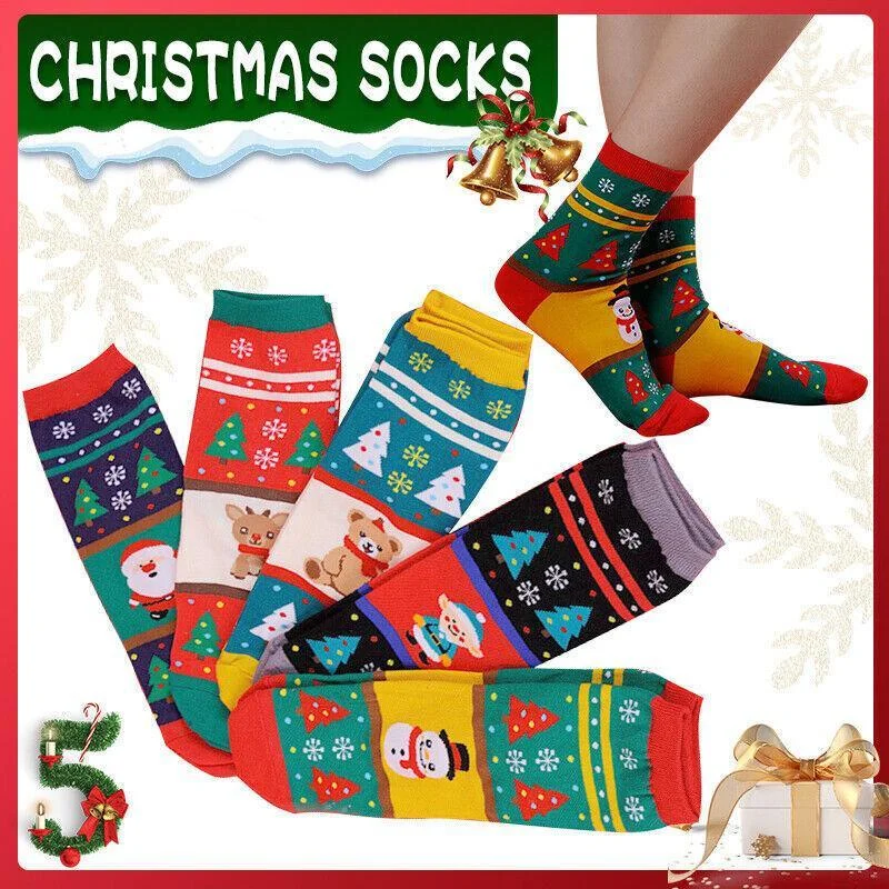Christmas Socks Santa Reindeer Snowman Pattern Xmas Party Gift Stockings - Bear