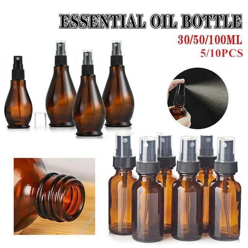 30-100Ml Amber Glass Essential Oil Spray Roller Bottles Mist Sprayer Containers - Upgrade 30 ML 5PCS