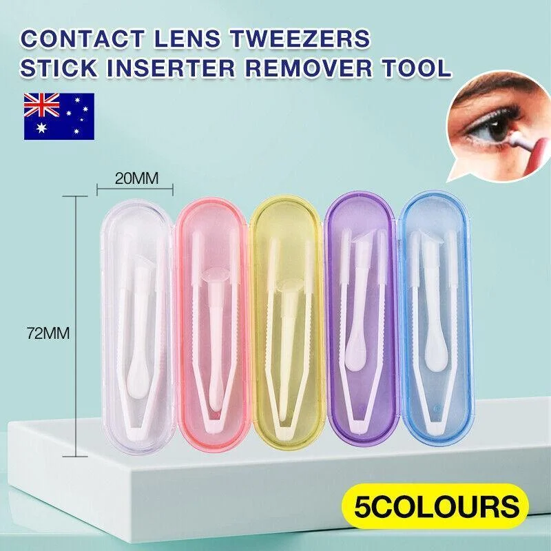 Contact Lens Tweezers Stick Inserter Remover Tool Kit Tip Storage Case Box Set - Purple