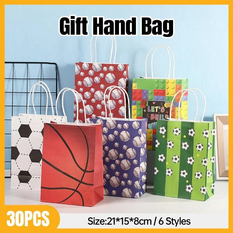 30PCS Fashion Ball Kraft Paper Gift Bag Festivals gift tote bag Party Favor Bag - Green-Football-30pcs