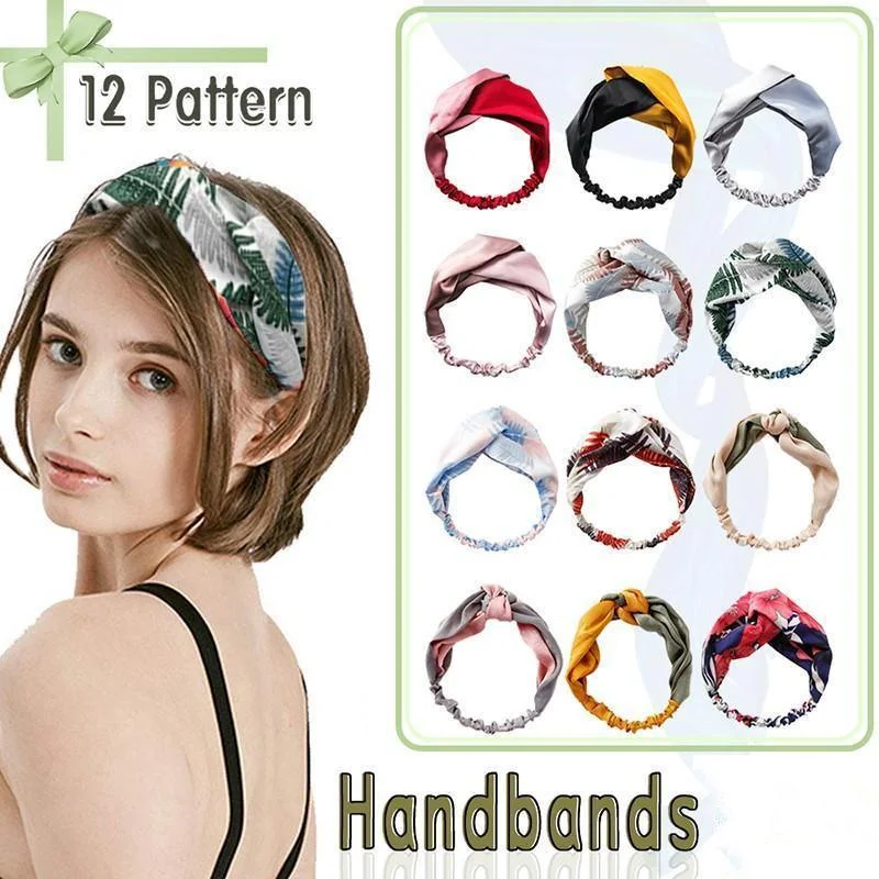 Women Chiffon Floral Print Headband Fashion Bohemian Elastic Cross Hair Bands - C-Red