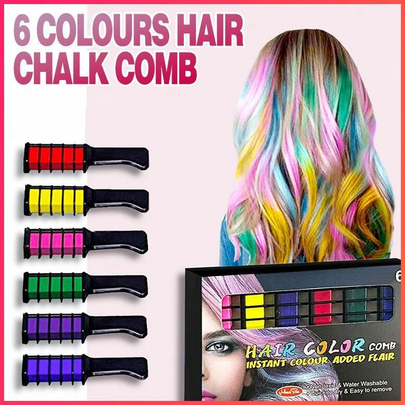 6 Colours Washable Hair Chalk Comb Kit Temporary Hair Dye for Parties and Events