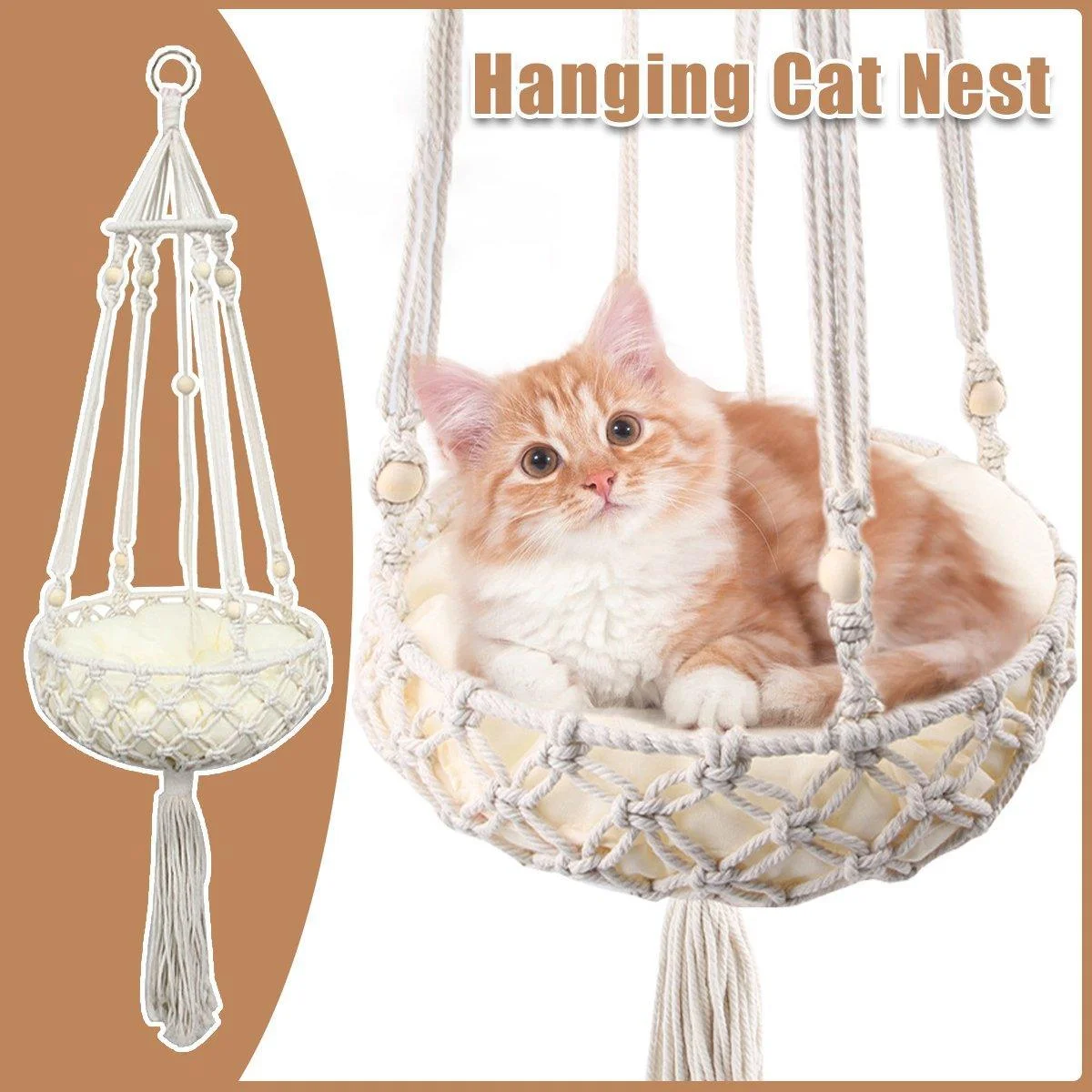 Macrame Cat Hammock Boho Style Kitty Hanging Swing Bed Pet Sleeping Bed Cat