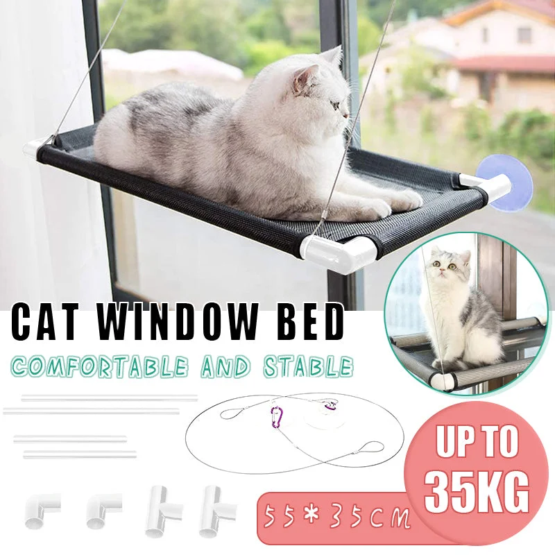 Cat Window Bed Suction Cup Hammock Black Breathable Hanging Seat 55x35cm