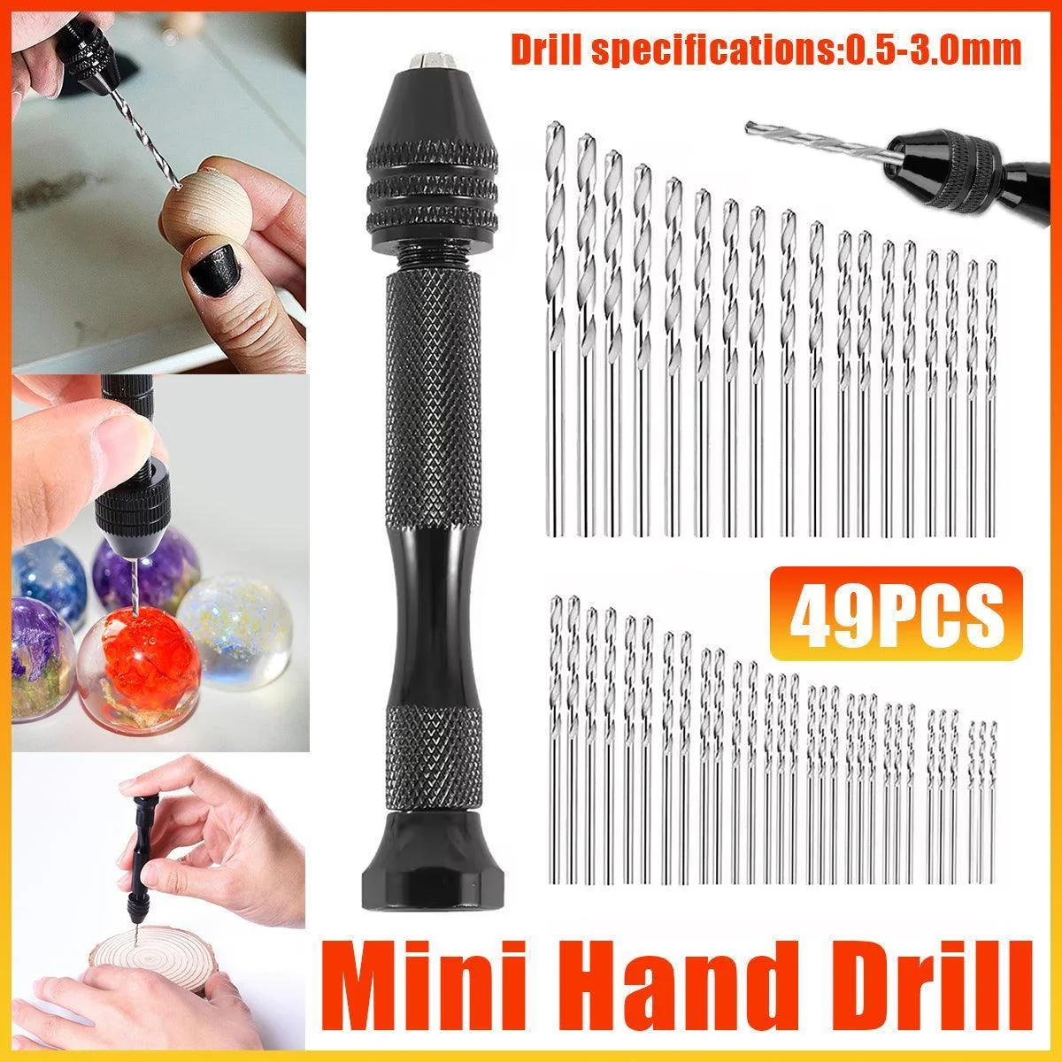 49pcs Mini Hand Drill Vise Hand Bits Twist Woodworking Set Precision Pin Tool