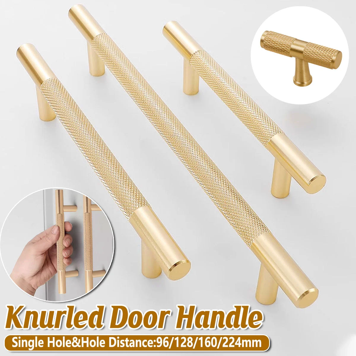 Light Luxury Cabinet Handle Full Copper Gold Straight Knurled Drawer Door Pull - 320mm