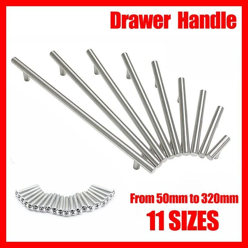 5pcs Silver Kitchen Cabinet Door Handles Stainless Steel Door Drawer Pull T Bar - 50mm