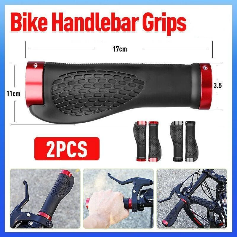 Ergonomic MTB Bike Handlebar Grips 2PCS Lock On Rubber Cycling Mountain Bicycle - Black