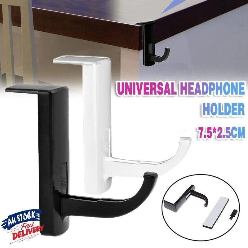 Universal Headphone Hook Desk Edge Mount Adhesive Headset Holder - White