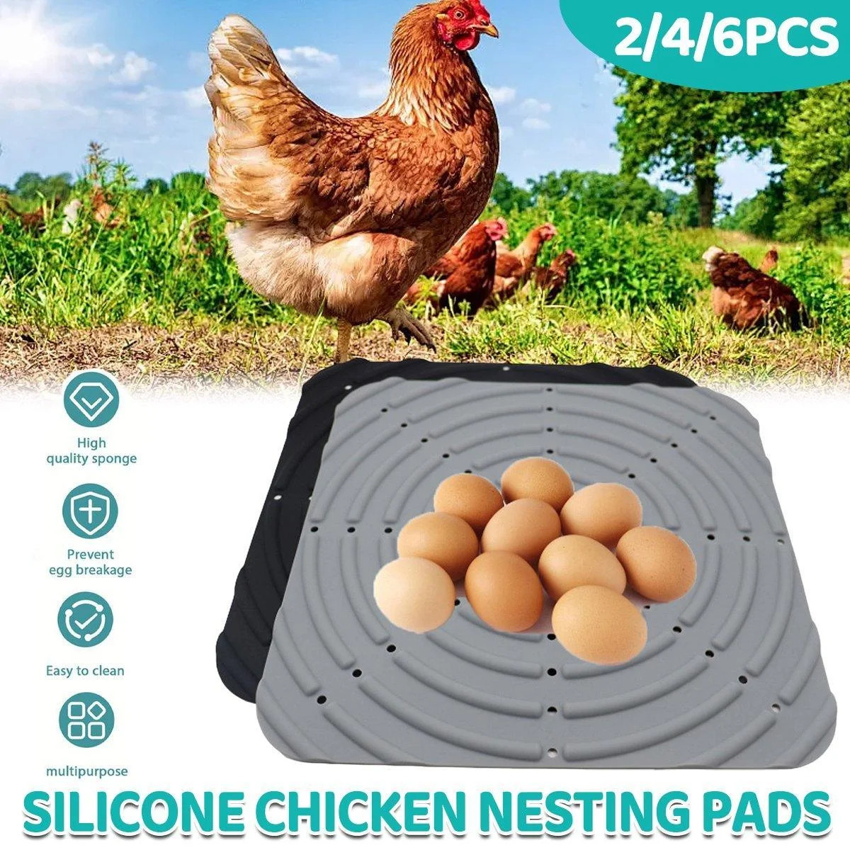 Washable Silicone Nesting Box Bedding Reusable Under Bedding for Chicken Coop - Black-2PCS