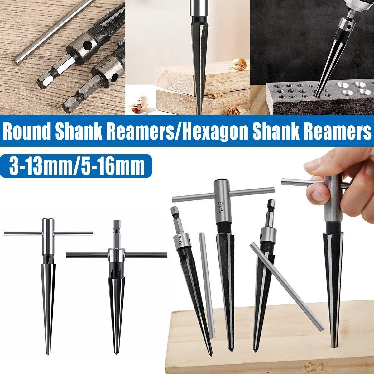 Round Shank Hexagon Shank T Handle Taper Reamer Tool for Drilling and Boring - Hexagon Shank Reamer(5-16mm)