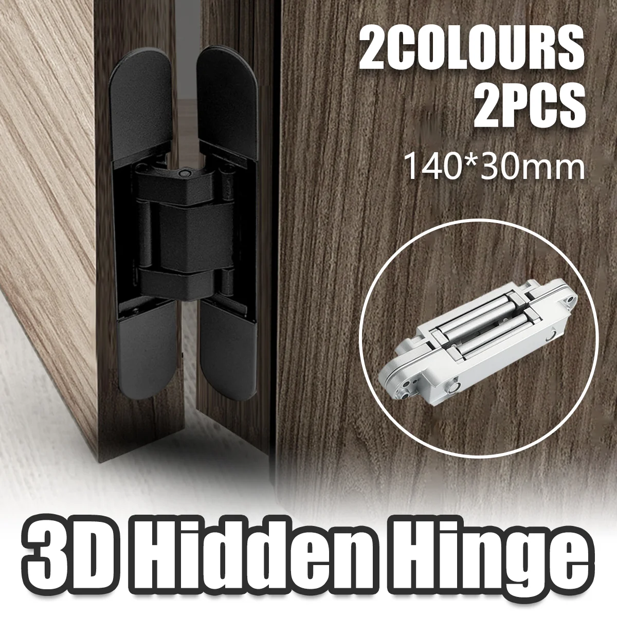 Hidden Invisible Door Hinge Concealed 3D Hinge Heavy Duty for Doors and Cabinets - Black