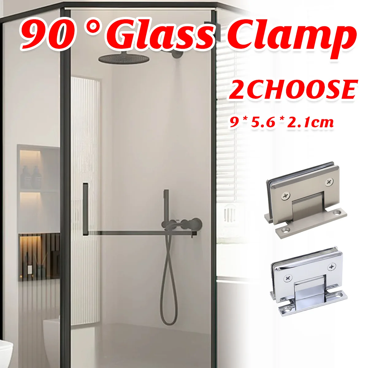 H Shaped 90 Degree Glass Clamp Double Opening Bevel Edge Bathroom Shower Clip - Nickel