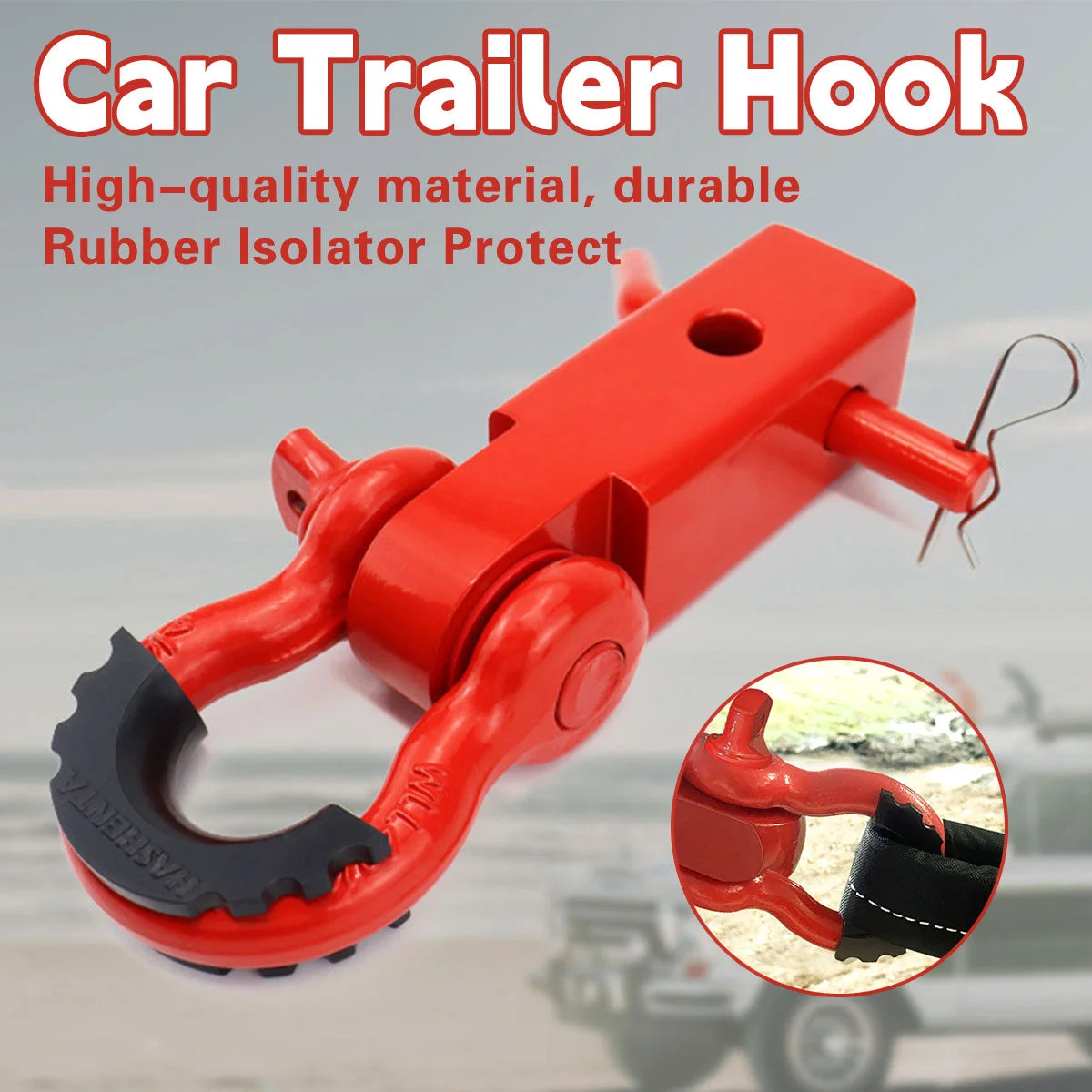 Red Trailer Arm Off Road Rescue Tow Hook Heavy Duty Steel for SUV Road Vehicle