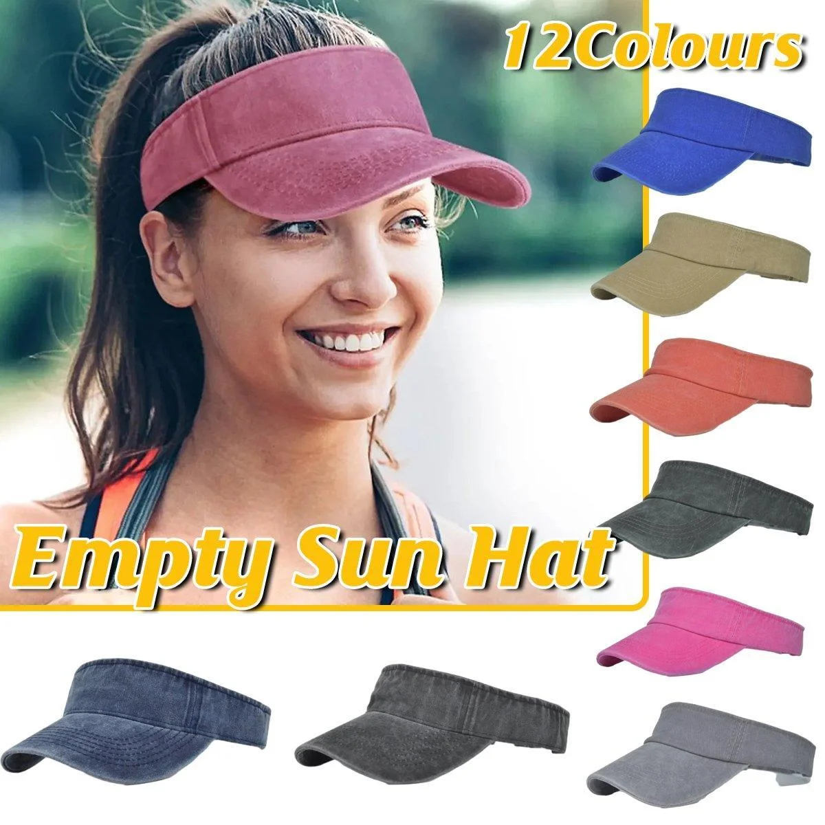 Unisex Summer Denim Sun Visor Cap Breathable Washed Running Hat UV Protection - Grey