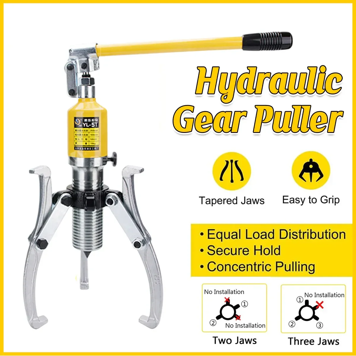 5T Hydraulic Gear Puller Set 3 Jaw Durable for Automotive Machinery Repair Use
