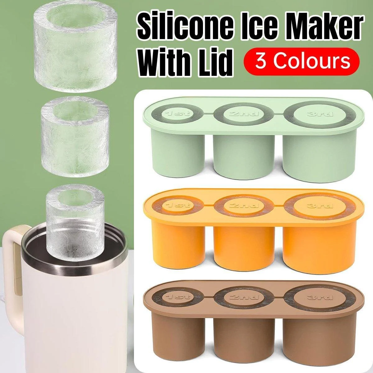 Silicone Ice Cube Tray for 20oz 30oz 40oz Tumbler Easy Release Reusable Mold - Coffee