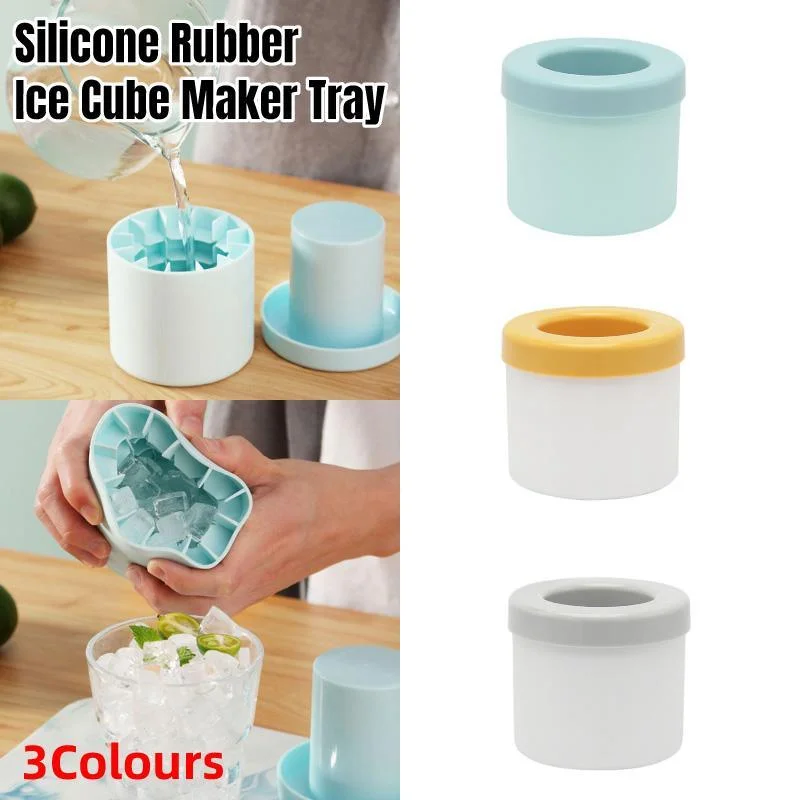 Silicone Ice Cube Tray Mould Ice Box Compartment Bucket for Easy Ice Making - Yellow