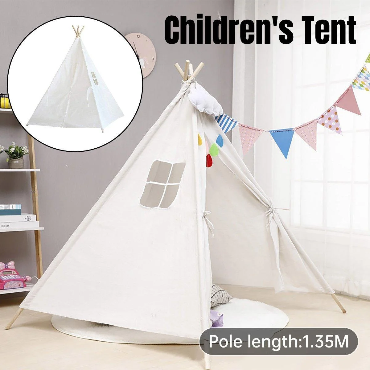 Large Cotton Canvas Teepee Tent Pretend Play House for Boy and Girls Wigwam Gift