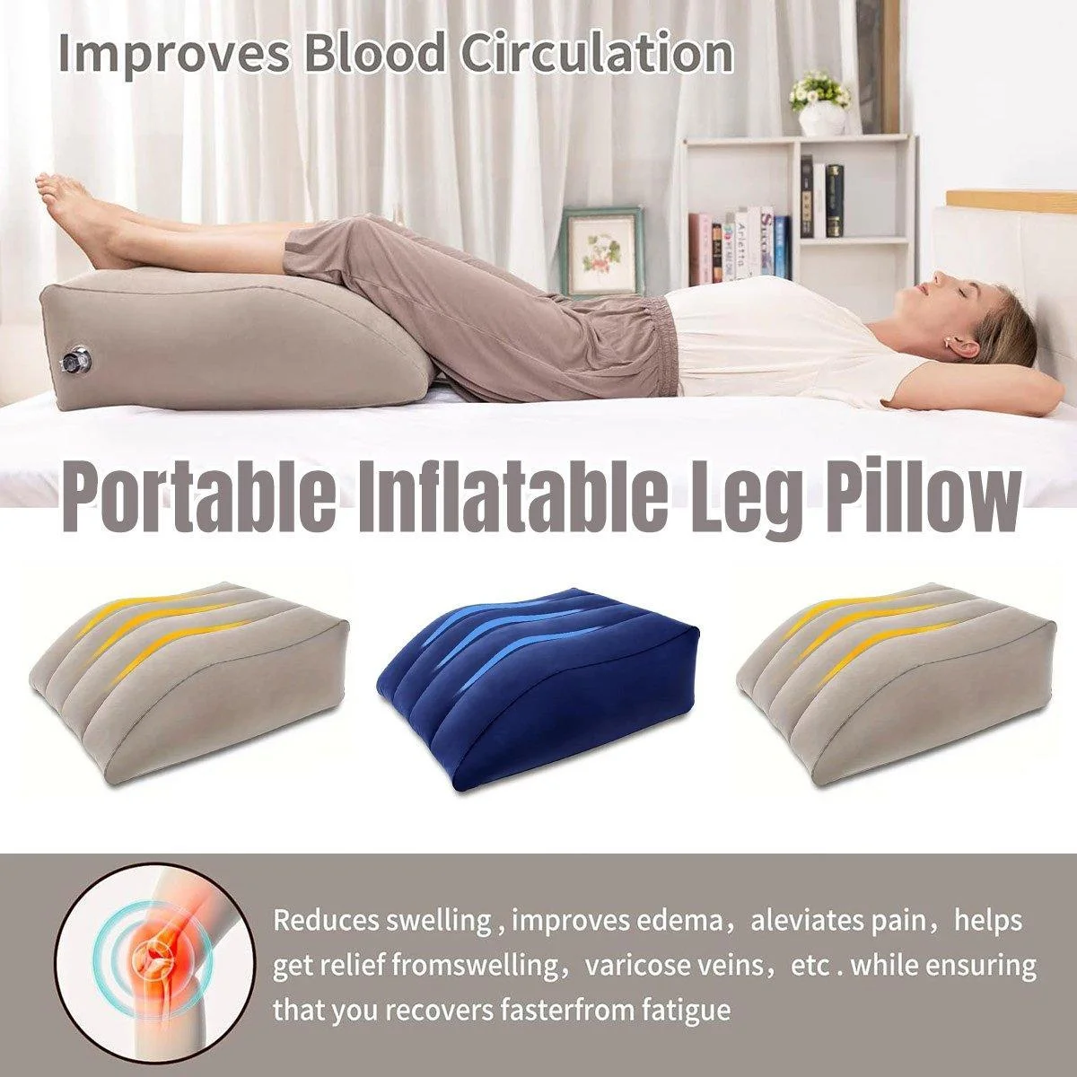 Inflatable PVC Leg Pillow Wedge Triangle Foot Cushion Flocking - Grey