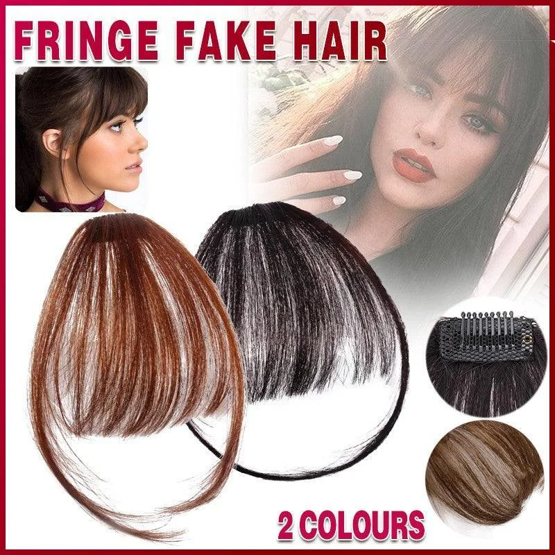 Clip In on Bangs Fringe Fake Hair Extensions Straight Front Neat Hair as Human - Light Brown