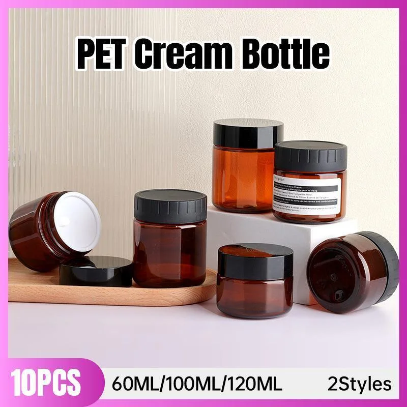 10pcs Brown PET Plastic Wide Mouth Bottles for Storage and Skincare Packaging - Matte - 120ml