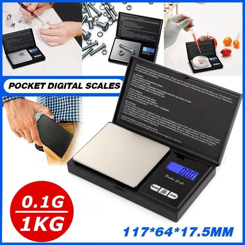 Mini Digital Pocket Scale 0.1g to 1000g Precision Jewellery Kitchen Herb Weighing Tool