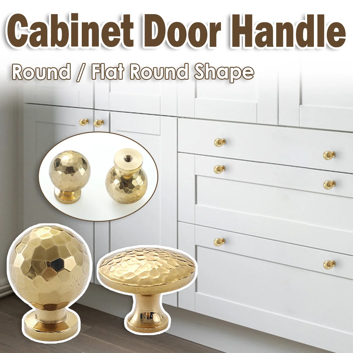 Gold Hammer Ball Handle Knob Closet Door Pull Drawer Handle Wardrobe Hardware - Flat Round Shape