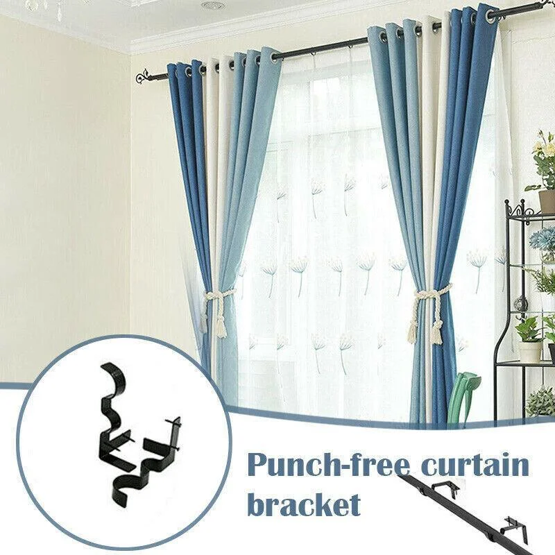 2X Bracket Hang Curtain Rod Holders Single Hook Tap Right Into Window Frame Rod
