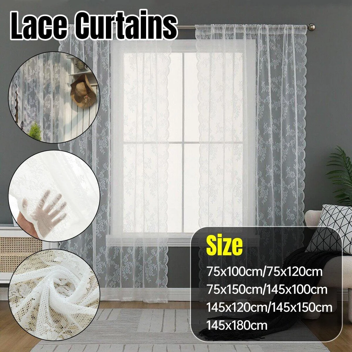 Elegant Lace Curtain Bedroom Window Door Screen Privacy Window Decor - 75*120cm