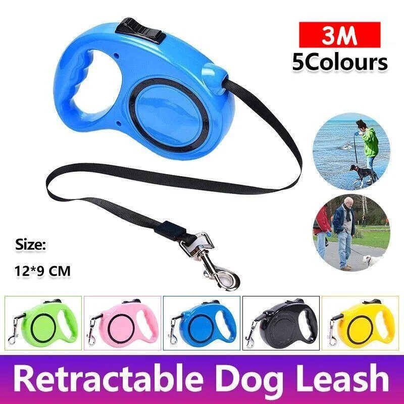 3M Retractable Dog Lead Leash Long Stong Extendable Lockable Rope Heavy Duty - Green
