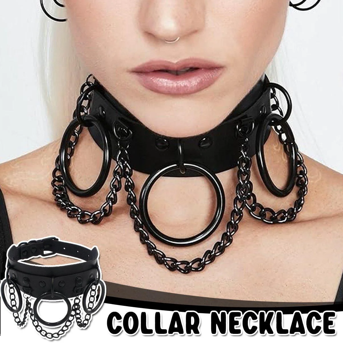 PU Leather Collar Necklace Lock Chain Necklace for Women Fashion Neck Sleeve