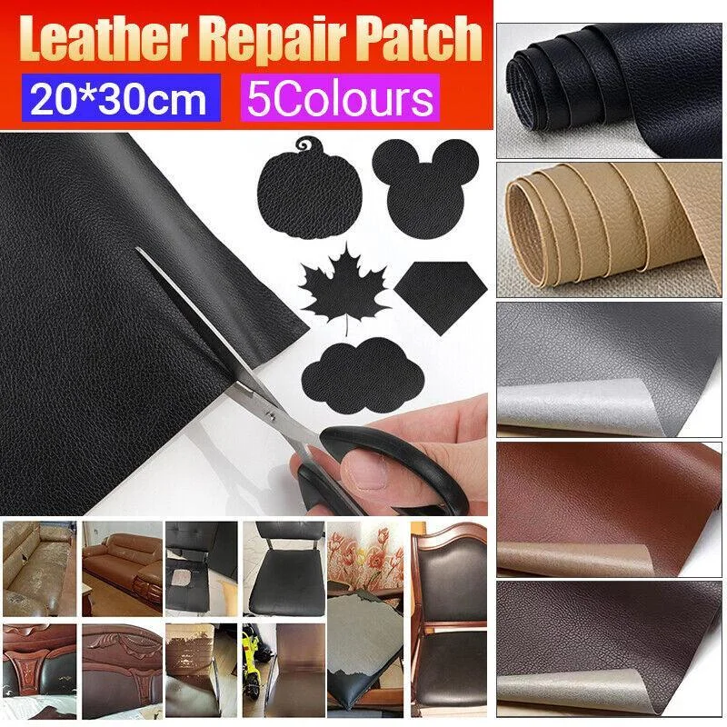 2X Self Adhesive Leather Repair Patches Kit for Sofa Couch Auto Interior Use - Brown