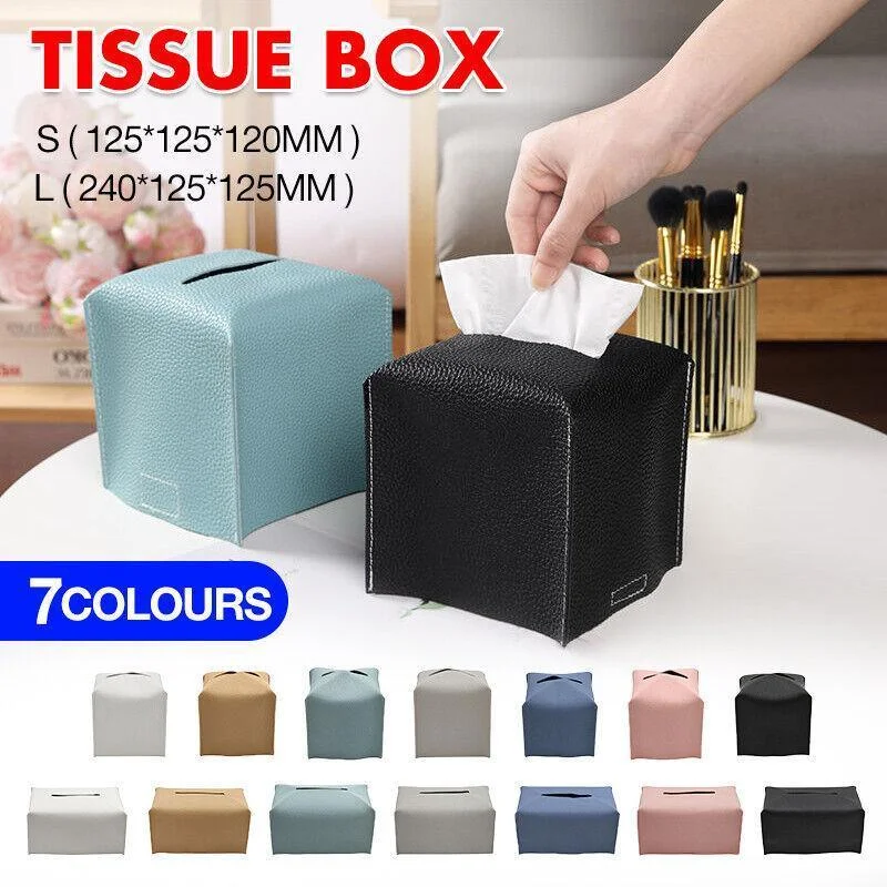 Large Size Tissue Box Dispenser Paper Holder Napkin Case Pu Leather Cover - Yellow