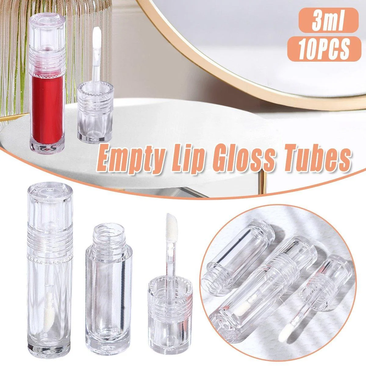 10pcs 3ml Transparent Lip Gloss Tubes Small Capacity Lip Glaze Containers