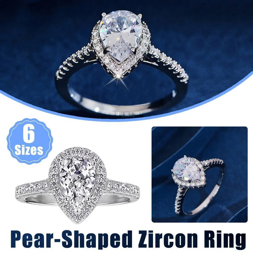 Sparkling Pear Shaped Zircon Cluster Ring Pear Shape Engagement Women Gift - 6
