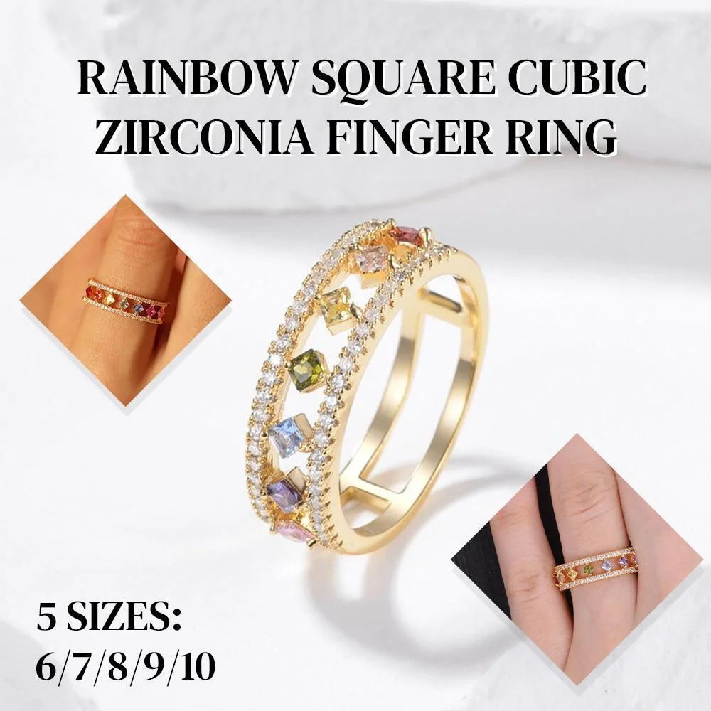 Rainbow Gold Ring Women Fashion Colorful Band Jewelry Gift 6-10 Sizes Ring - 6