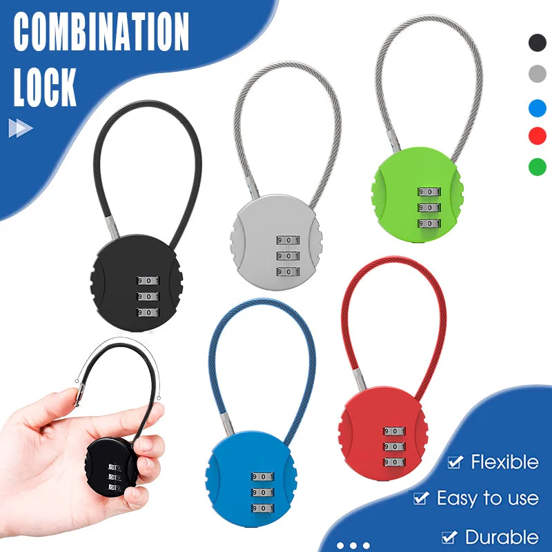 Combination Lock Padlock Locker 3 Digit Security Bike Suitcase Luggage Bag - Black