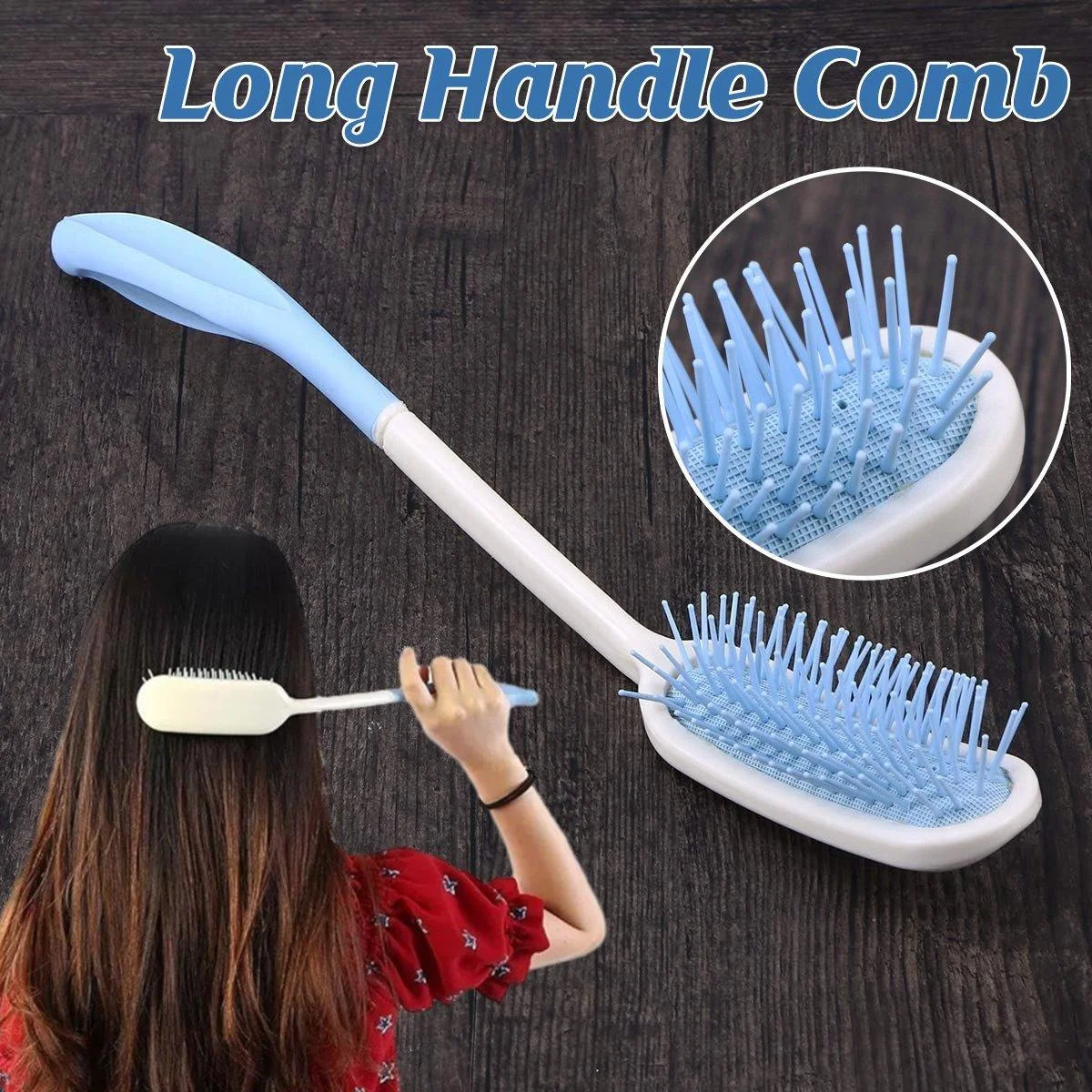 Extra Long Handle Comb Teeth and Brush for Elderly Easy Grip Hair Care Tool