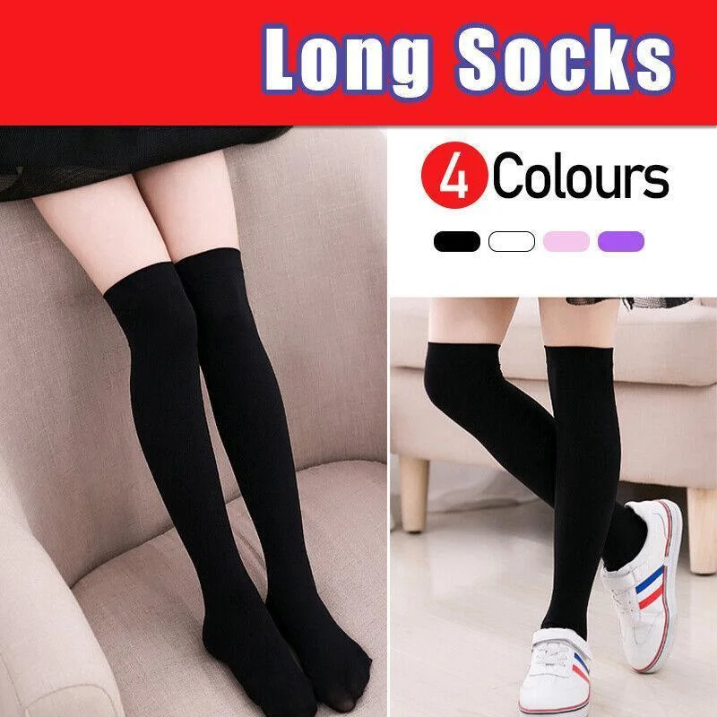 Womens Girls Long Socks Over Knee Thigh High Stockings Hosiery Tights Pantyhose - Purple