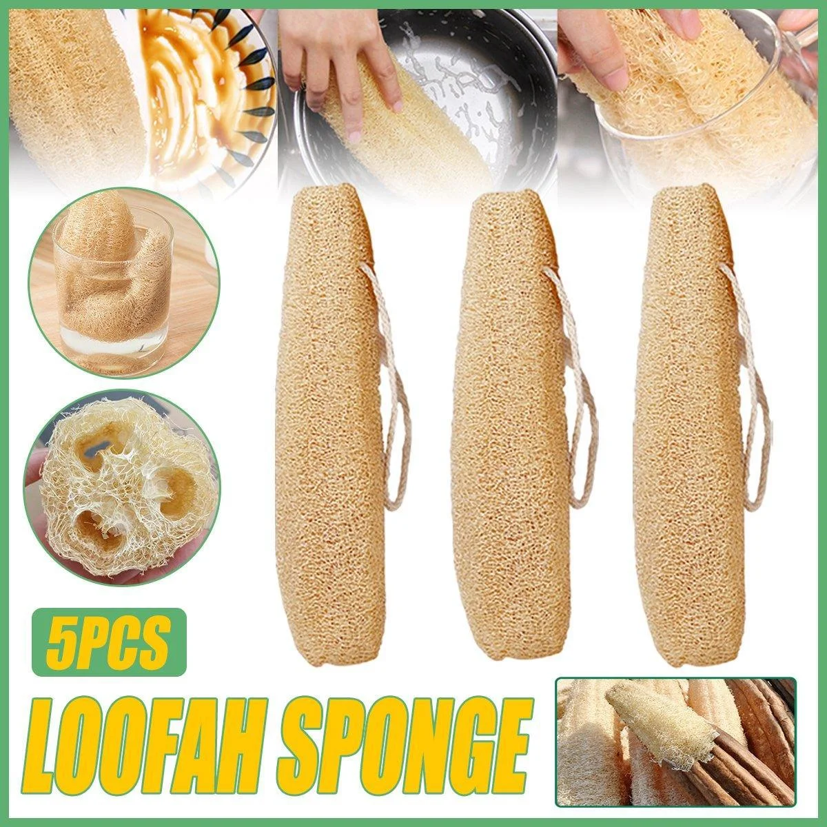 Natural Loofah Sponge Kitchen Scrubber for Dishwashing Pot Cleaning 5 Pack