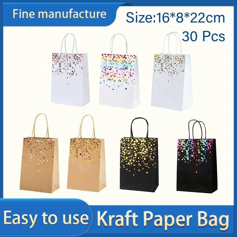 30PCS Kraft Paper Gift Bags Small Love Candy Bags Gold Foil Wedding Party Favors - White-Rose Gold Foil