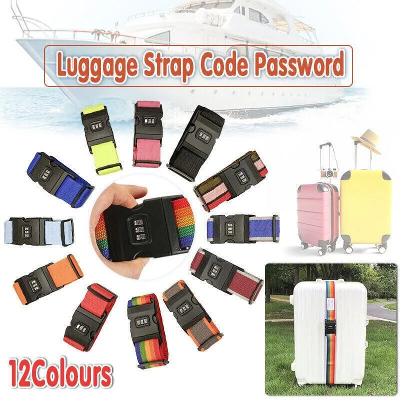 Luggage Strap Code Password Travel Suitcase Secure Lock Safe Nylon Packing Belt - Red
