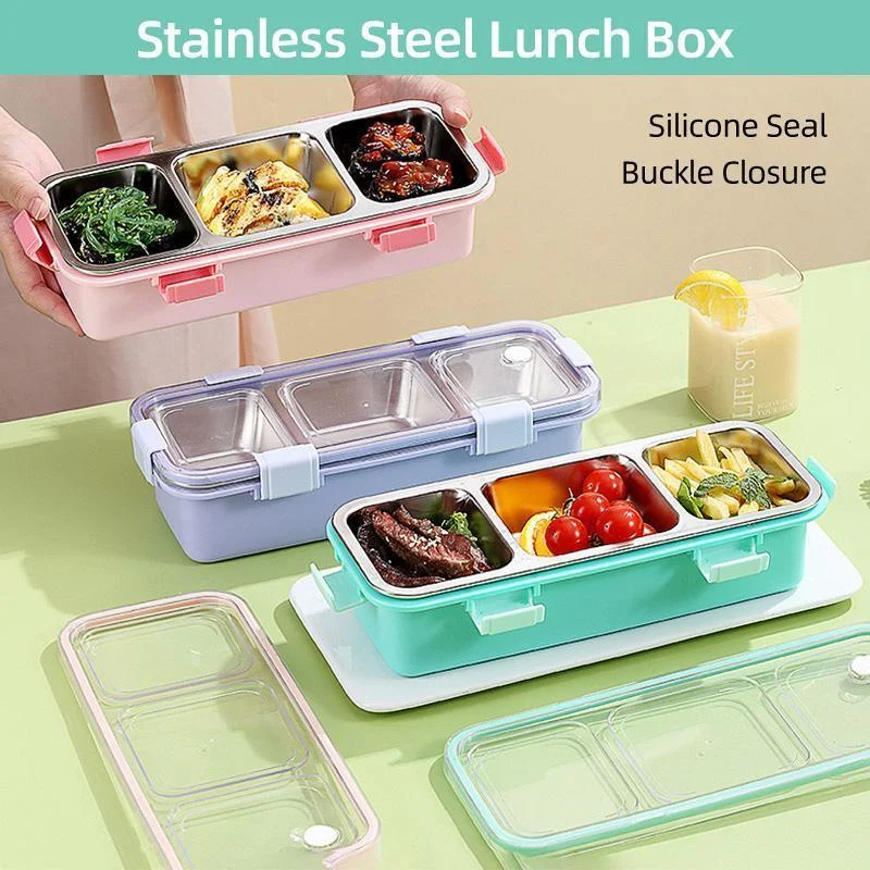 Stainless Steel Lunch Box Compartment Bento Box Food Container for Meal Prep Use - Pink