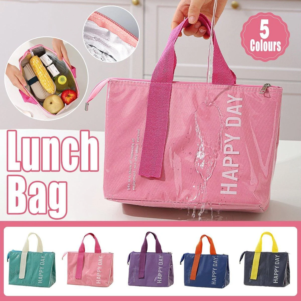 Large Capacity Lunch Bag Outdoor Picnic Aluminum Foil Portable Thermal Bag - Purple
