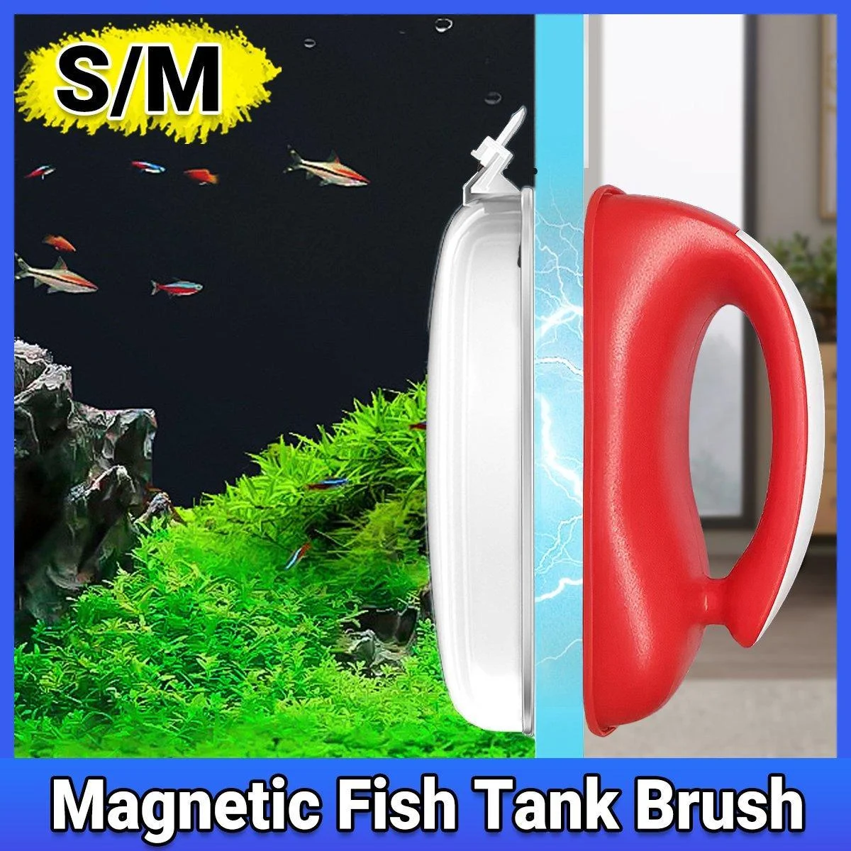Double-Sided Aquarium Glass Cleaner Brush for Fish Tank Algae Removal S/M Size - M