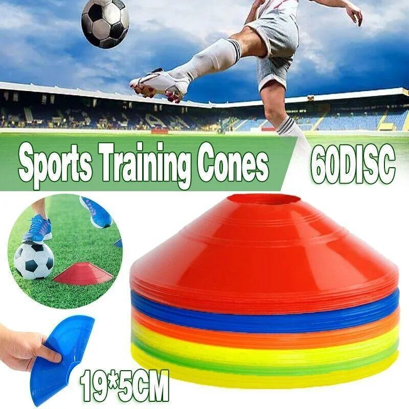 60 Pack Sports Training Discs Markers Cones Soccer Rugby Fitness Exercise