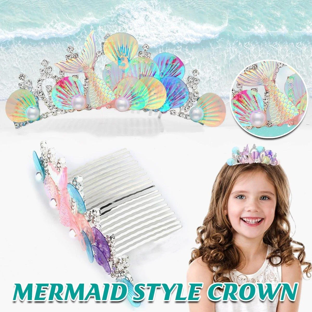 Mermaid Plug Comb Headband Princess Crown Hair Accessories for Girls and Women