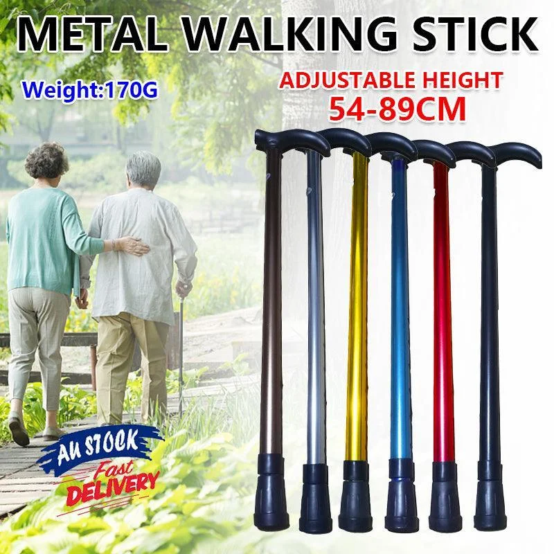 Metal Walking Stick Travel Retractable Cane Pole Compact Adjustable Lightweight - Yellow